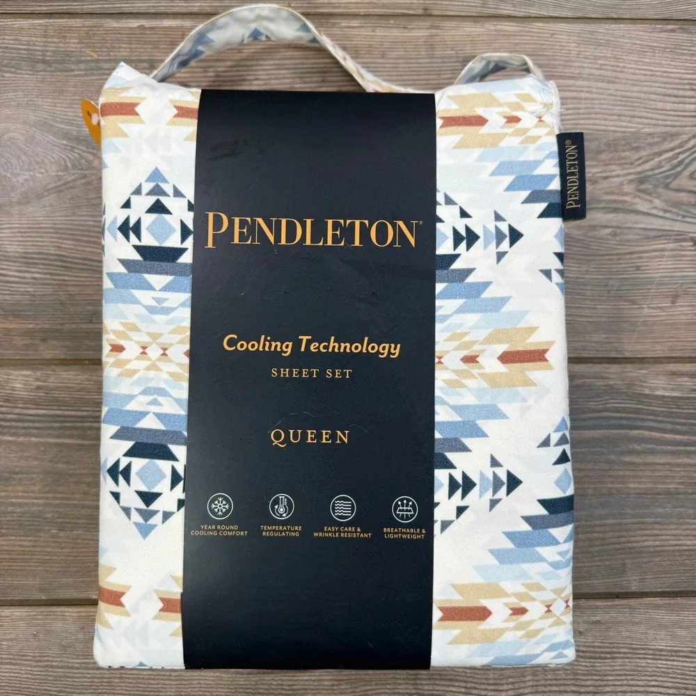 Pendleton Queen Peak Canyon Cooling Sheet Set Blue Geometric Southwestern NEW